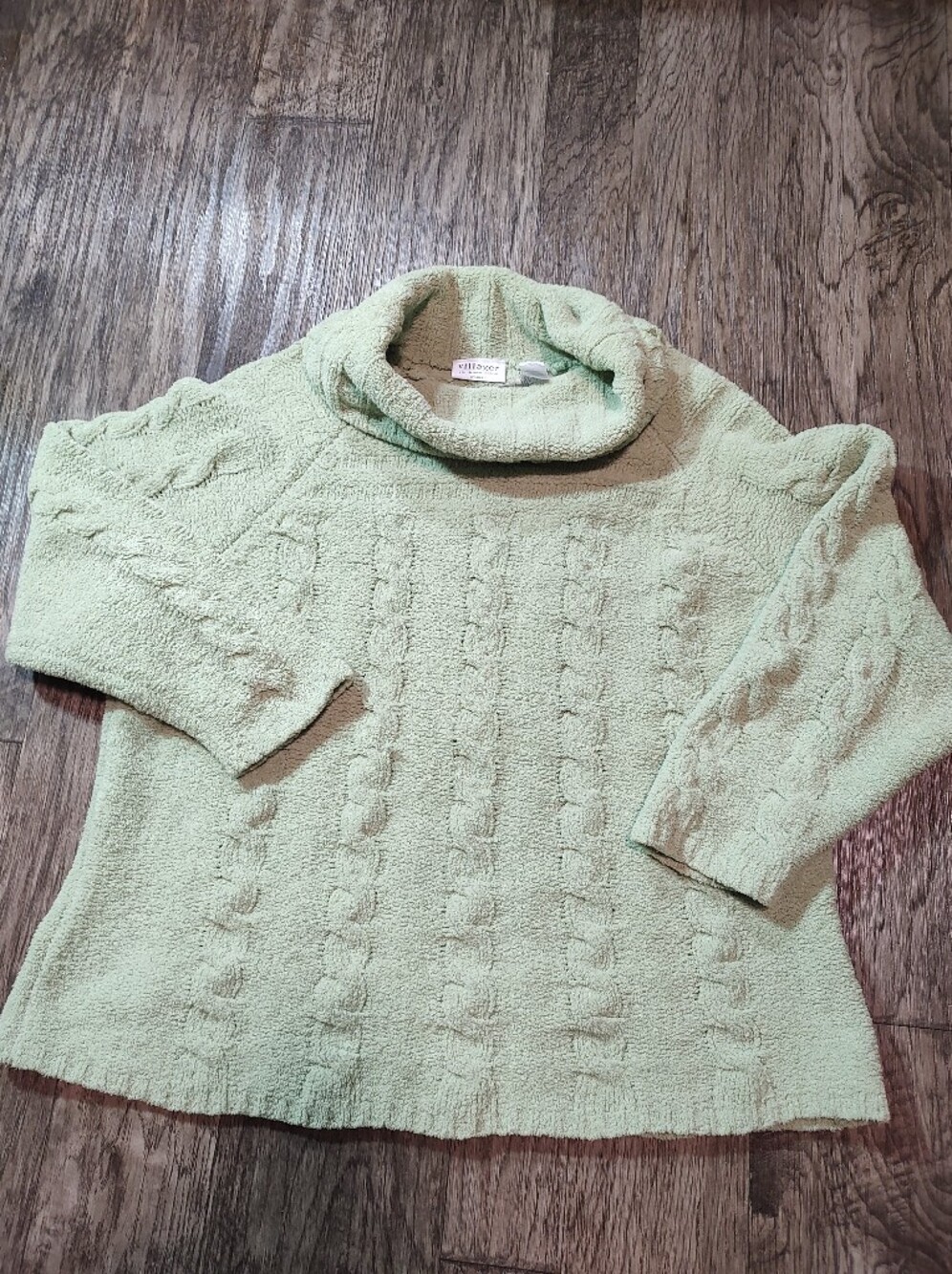 villager Light Sage Cable-Knit Cowl Neck Sweater